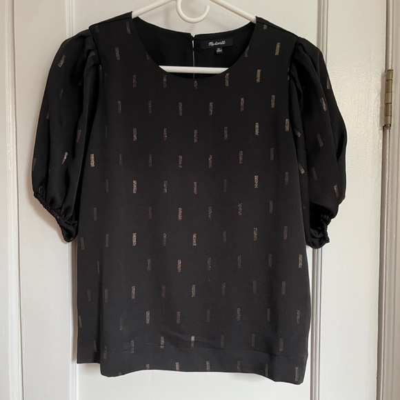 Madewell | Metallic Jacquard Puff-Sleeve Top - Picture 2 of 8